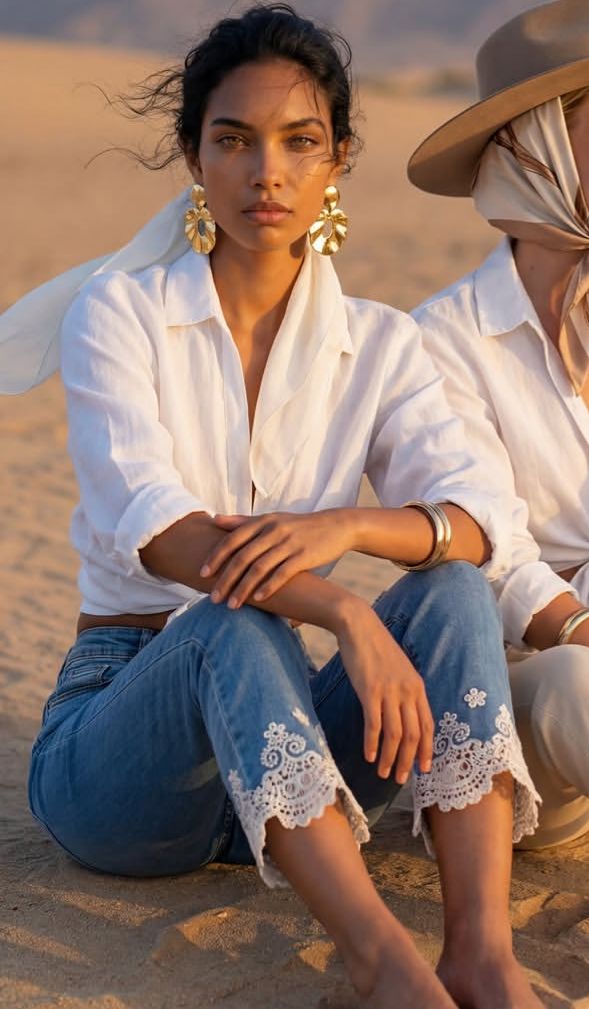 jeans donna con pizzo cotone Chiara Dalba